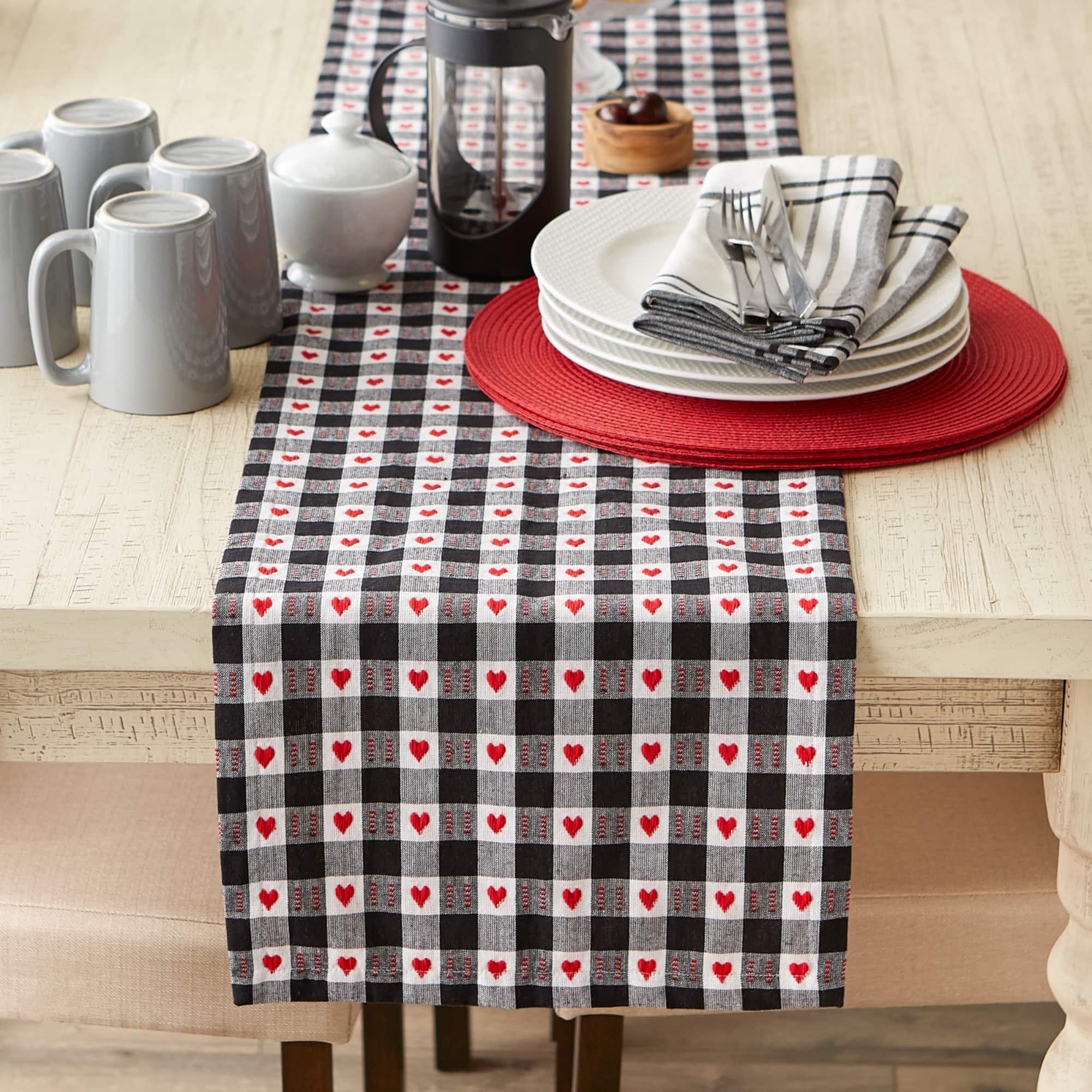 DII® 108" Hearts Dobby Check Table Runner